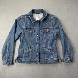 Carhartt For Women‎ Blue Denim Jean Jacket Snap Front Pockets Size L WJ001-F10